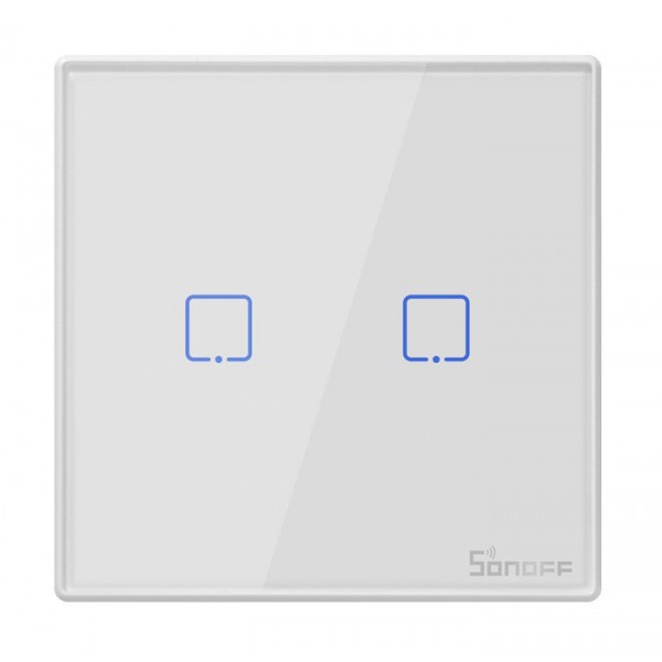 SONOFF smart διακόπτης T2EU2C-RF 433MHz, αφής, διπλός, λευκός - SONOFF