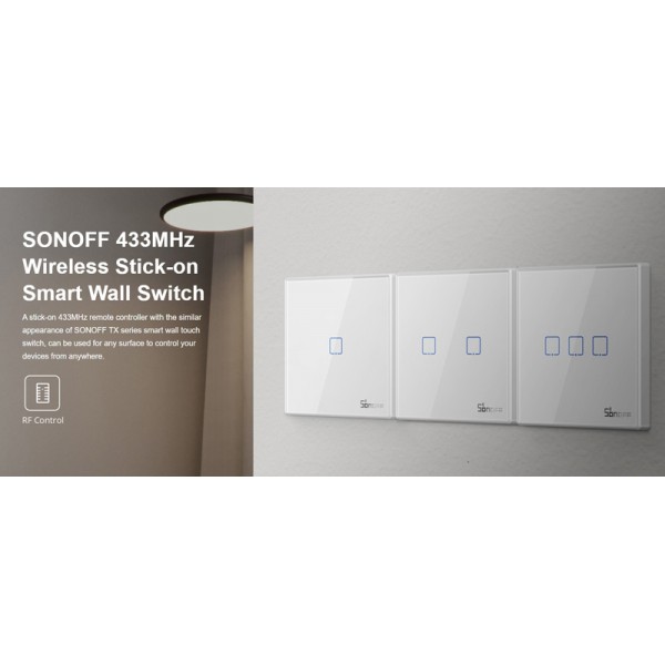 SONOFF smart διακόπτης T2EU3C-RF 433MHz, αφής, τριπλός, λευκός - SONOFF
