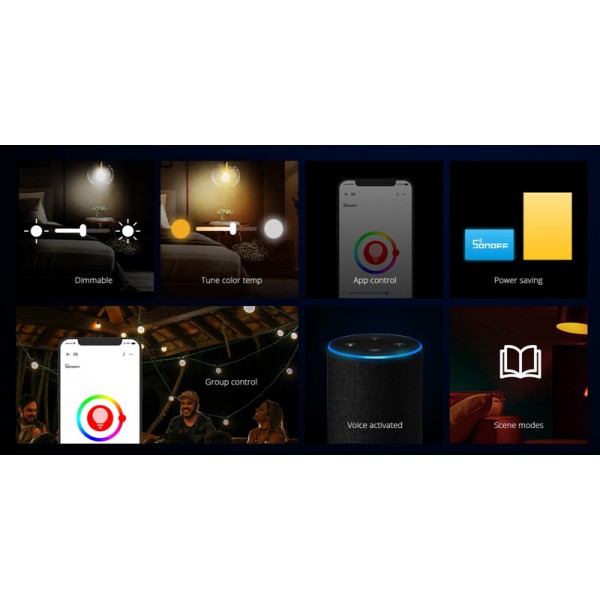 SONOFF smart λάμπα LED B02-B-A60, Wi-Fi, 9W, E27, 2700K-6500K