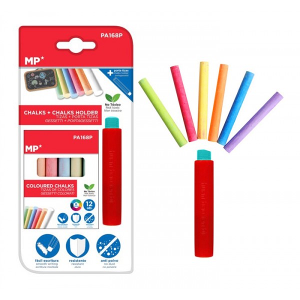 MP σετ χρωματιστές κιμωλίες με θήκη PA168P, διάφορα χρώματα, 12τμχ - Γραφική Ύλη