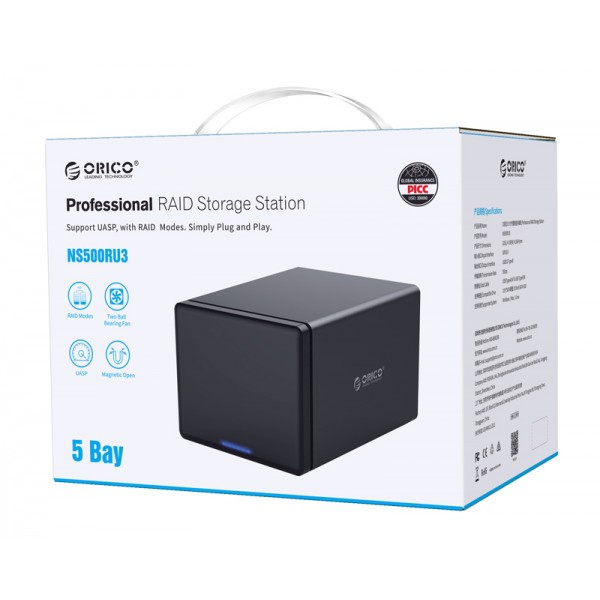 ORICO NAS για 5x 3.5" HDD NS500RU3 USB 3.0, 5Gbps, έως 80TB, μαύρη