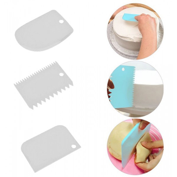 Σετ σπάτουλα ζαχαροπλαστικής HUH-0029, πλαστική, λευκή, 3τμχ - UNBRANDED