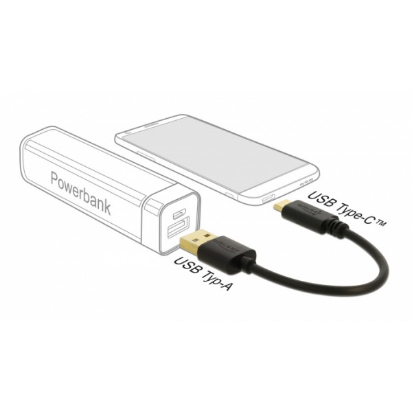 DELOCK καλώδιο USB σε USB-C 85354, 3A, 22AWG, 0.15m, μαύρο - DeLock