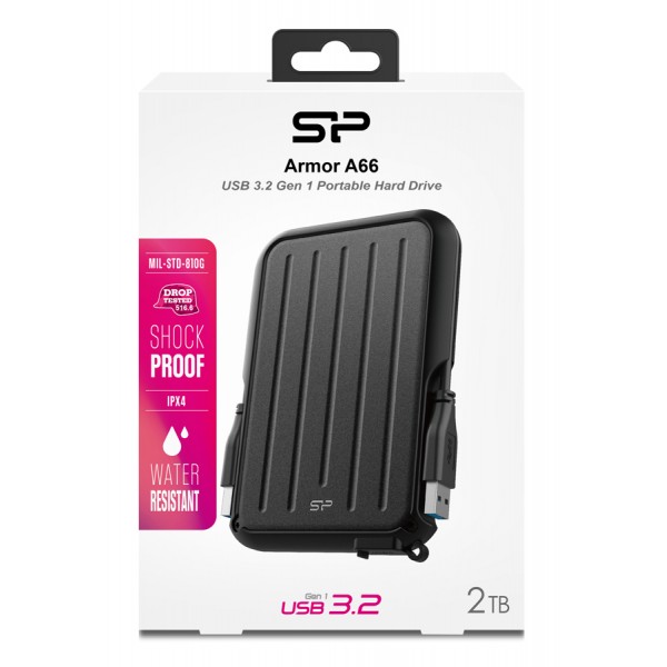 SILICON POWER εξωτερικός HDD Armor A66, 2TB, USB 3.2, μαύρος - Σκληροί Δίσκοι