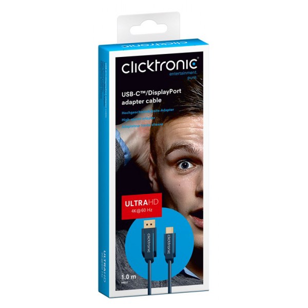 CLICKTRONIC καλώδιο DisplayPort σε USB Type-C 44931, 4K/60Hz, 1m, μπλε - CLICKTRONIC
