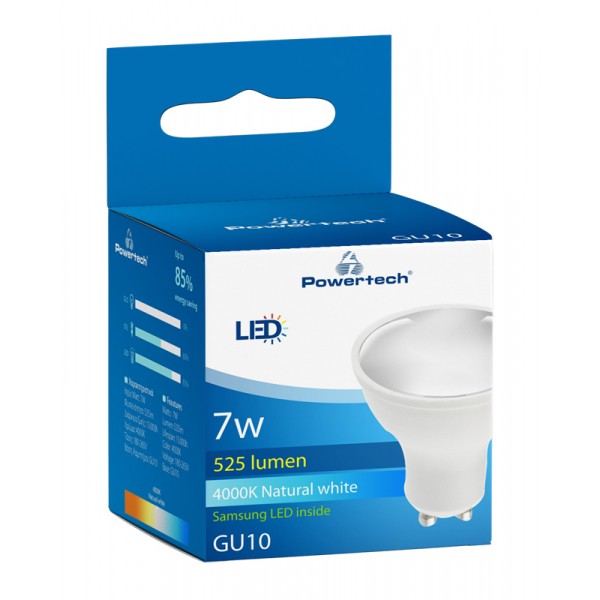 POWERTECH LED λάμπα spot GU10-002, 7W, 4000K, GU10, Samsung LED - Powertech