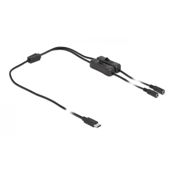DELOCK καλώδιο USB Type-C σε 2x DC 5.5 x 2.1mm 86800, 1m, μαύρο - Σύγκριση Προϊόντων