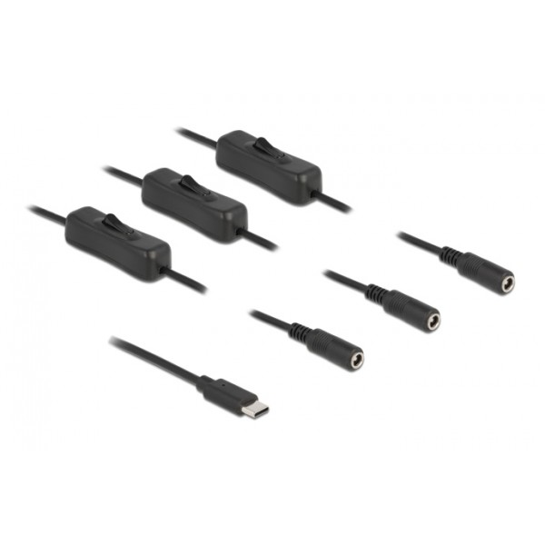 DELOCK καλώδιο USB Type-C σε 3x DC 5.5 x 2.1mm 86801, 1m, μαύρο - Σύγκριση Προϊόντων