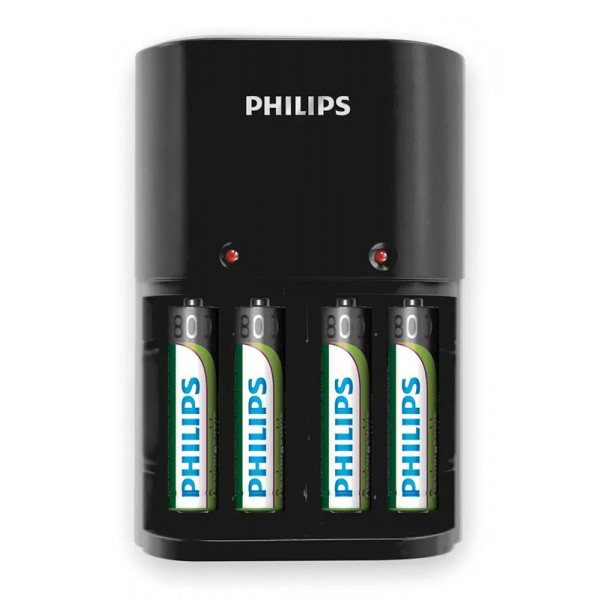 PHILIPS φορτιστής μπαταριών AA & AΑΑ NiMH SCB1450NB με 4x AAA, μαύρος - Φορτιστές Μπαταριών