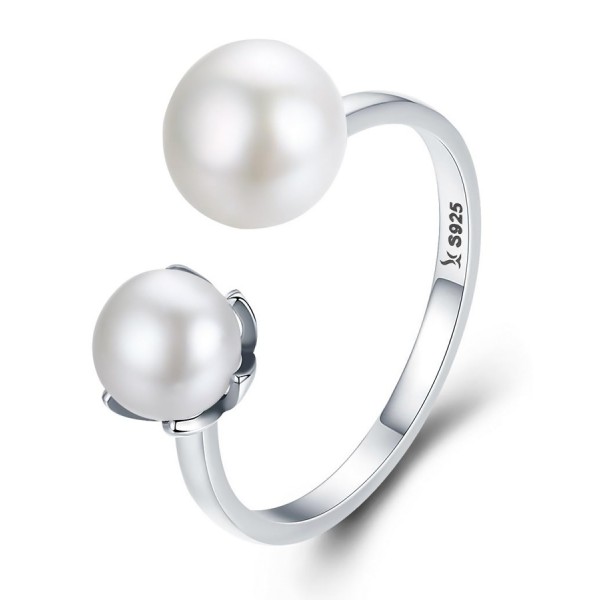 BAMOER δαχτυλίδι SCR192 με λευκές πέρλες, ανοιγόμενο, ασήμι 925, ασημί - BAMOER