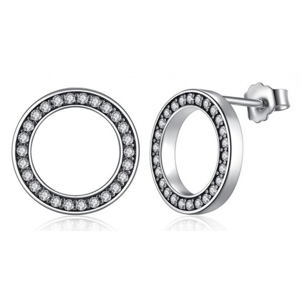 BAMOER σκουλαρίκια καρφωτά PAS437 σε σχέδιο κύκλου, ασήμι 925, ασημί - BAMOER