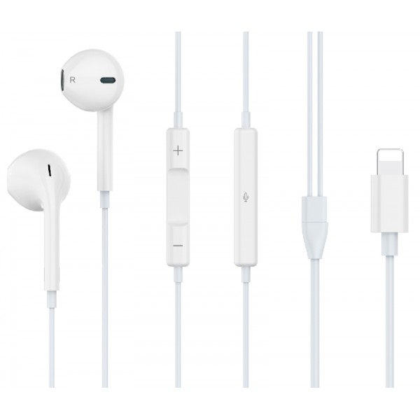 CELEBRAT earphones με μικρόφωνο G17, Lightning, Φ14mm, 1.2m, λευκά - CELEBRAT
