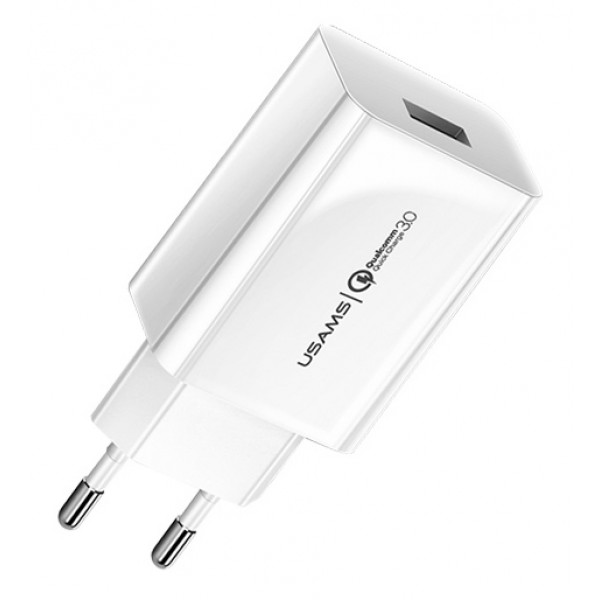 USAMS φορτιστής τοίχου T22, 1x USB, QC3.0 18W 3A, λευκός - Αξεσουάρ Κινητών