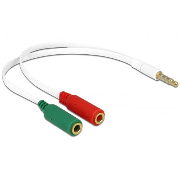 DELOCK καλώδιο 3.5mm 4-pin σε 2x 3.5mm 3-pin θηλυκό 65447, λευκό - Ήχος