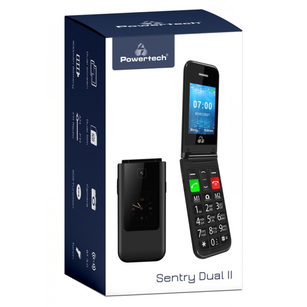 POWERTECH Κινητό Τηλέφωνο Sentry Dual II, 2 οθόνες, SOS Call, μαύρο - Κινητά Τηλέφωνα