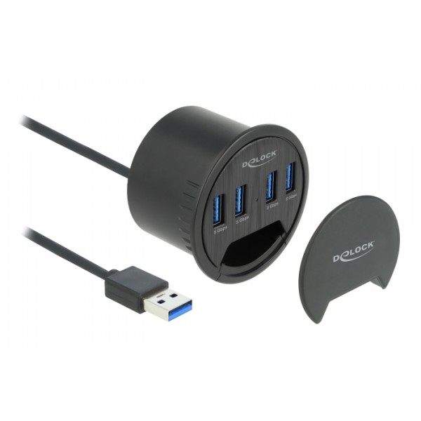 DELOCK USB hub 64153, 4x θυρών, 5Gbps, Φ60mm, USB σύνδεση, μαύρο - DeLock