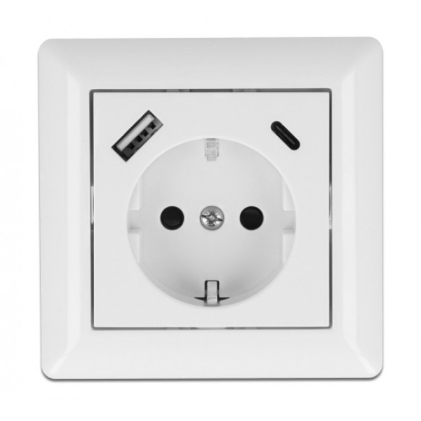 DELOCK πρίζα τοίχου 11489 με θύρες φόρτισης USB & USB Type-C 3.4A, λευκή - Service & Εργαλεία