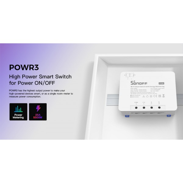 SONOFF smart διακόπτης παρακολούθησης ισχύος POWR3, WiFi, 25A, λευκός - SONOFF