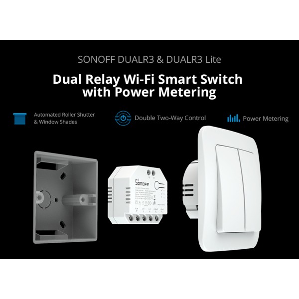 SONOFF smart διακόπτης DUALR3, 2-Gang, WiFi, 15A, λευκός - SONOFF