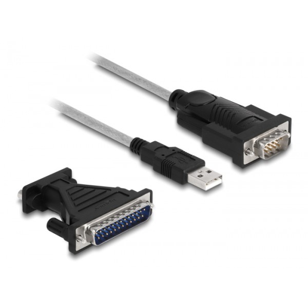 DELOCK καλώδιο USB σε RS-232 DB9 61314 με αντάπτορα DB25, 1.8m, μαύρο - USB