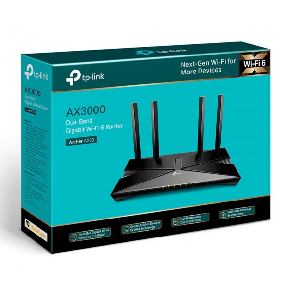 TP-LINK router Archer AX50, WiFi 6, 3000Mbps AX3000, Ver. 1.0
