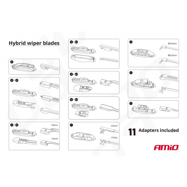 AMIO υαλοκαθαριστήρας Hybrid 02202, 15" (380mm), 11 αντάπτορες - Σπίτι & Gadgets