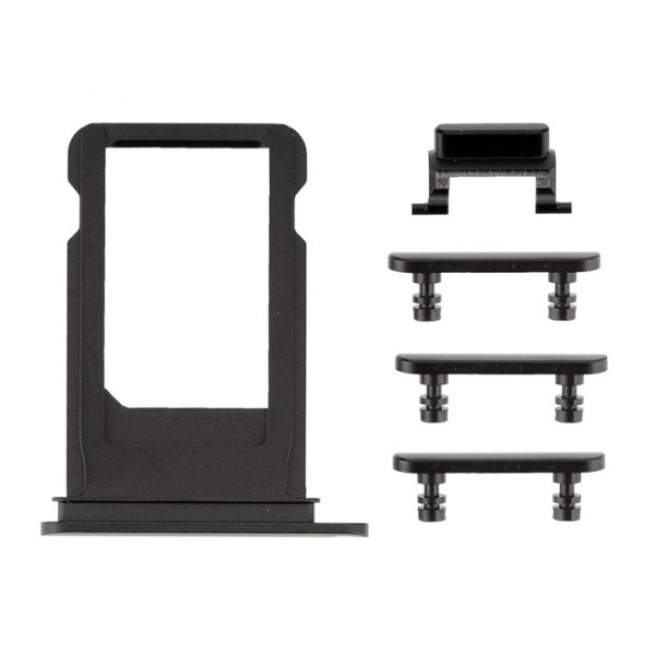 Πλαϊνά πλήκτρα και Βάση Sim για iPhone 7, Black - UNBRANDED
