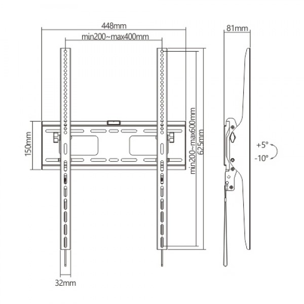 BRATECK επιτοίχια βάση τηλεόρασης LP42-64AT, 37-75", έως 75kg, οριζόντια