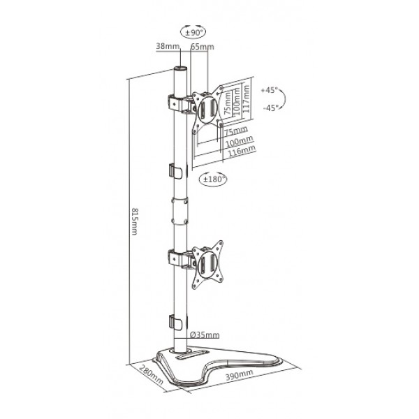 BRATECK βάση γραφείου για 2x οθόνες LDT66-T02V, 17-32", έως 9kg