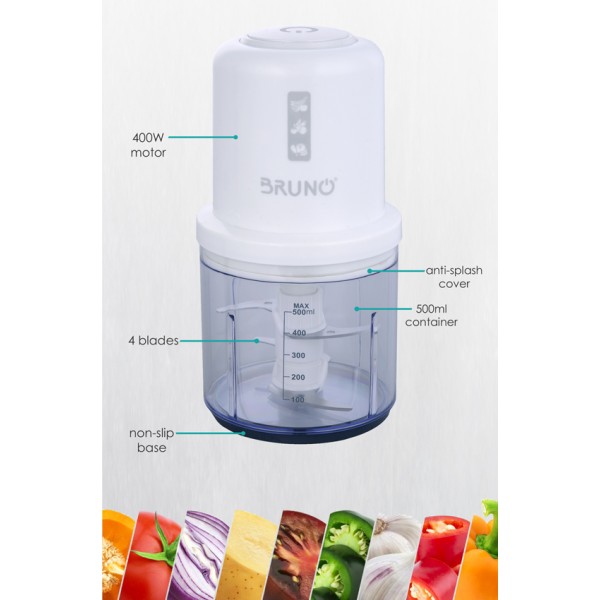 BRUNO πολυκόπτης BRN-0066, 500ml, 400W, 4 λεπίδες, λευκό - Συσκευές Κοπής, Μίξης, Ανάδευσης