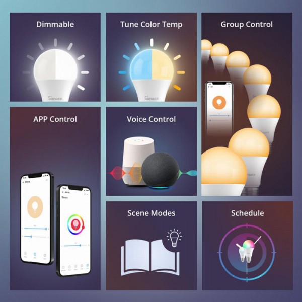 SONOFF smart λάμπα LED B05-BL-A60, Wi-Fi, 9W, E27, 2700K-6500K, RGB - SONOFF