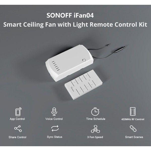 SONOFF smart διακόπτης ανεμιστήρα οροφής IFAN04 με RF χειριστήριο, Wi-Fi - SONOFF