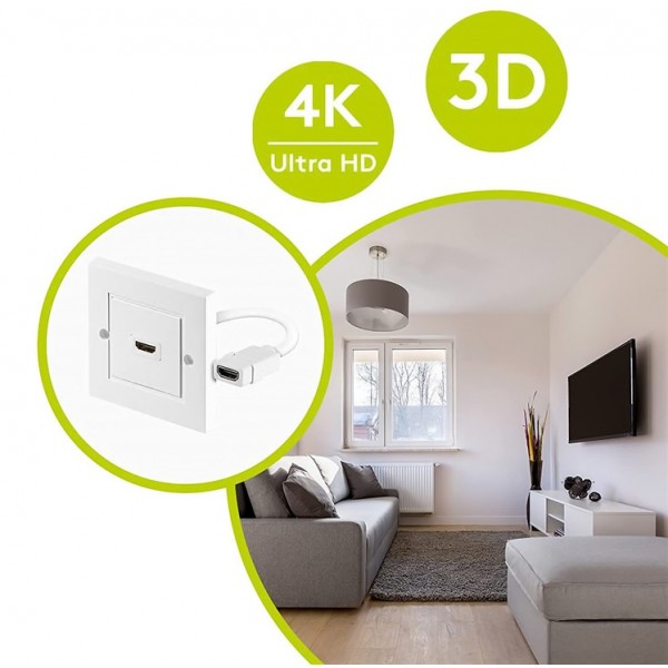 GOOBAY πρίζα τοίχου HDMI 51722, gold-plated, 4K, λευκή - GOOBAY