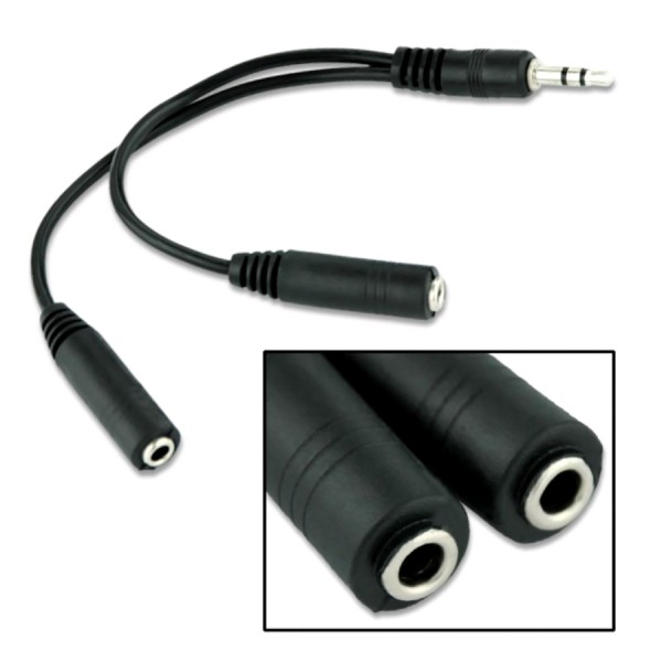 POWERTECH καλώδιο 3.5mm αρσενικό σε 2x 3.5mm θηλυκό CAB-J011 0.2m, μαύρο - Powertech