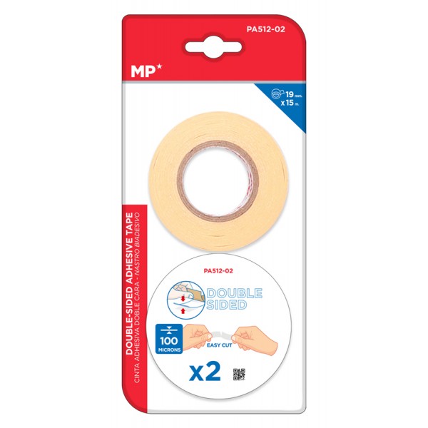 MP κολλητική ταινία διπλής όψεως PA512-02, 19mm, 15m, μπεζ, 2τμχ - MP
