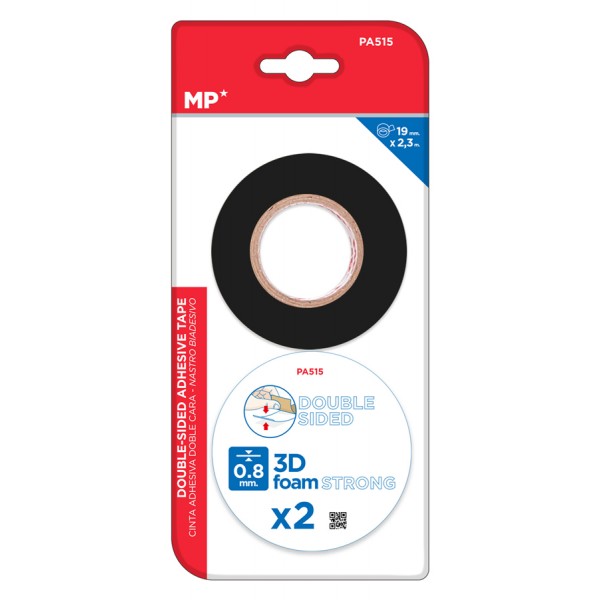 MP foam κολλητική ταινία διπλής όψεως PA515, 19mm, 2.3m, μαύρη, 2τμχ - MP