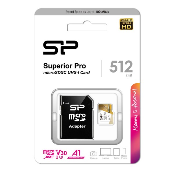 SILICON POWER κάρτα μνήμης microSDXC Superior Pro, 512GB, Class 10 UHS-I U3 A1 V30 - Κάρτες Μνήμης