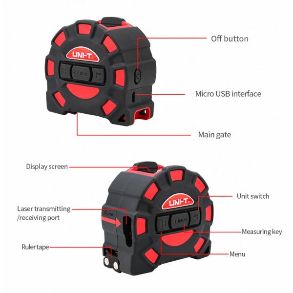UNI-T ψηφιακό μέτρο laser LM60T, έως 60m, m/ft/in, με μετροταινία 5m