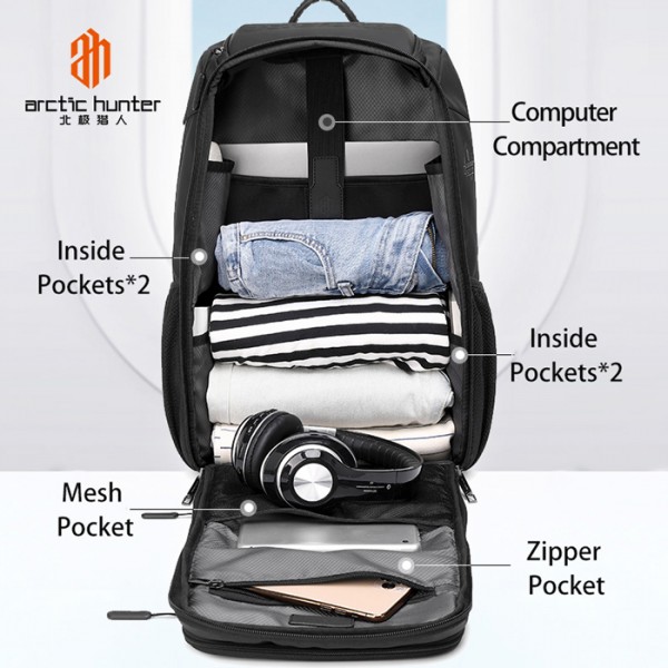 ARCTIC HUNTER τσάντα πλάτης B00461 με θήκη laptop 15.6", 25L, μαύρη - Σπίτι & Gadgets
