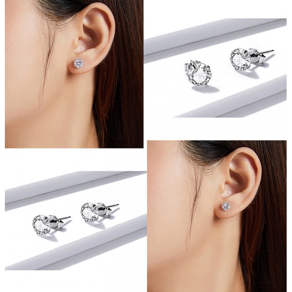 BAMOER σκουλαρίκια καρφωτά BSE166 με κυβική ζιρκόνια, 6mm, ασήμι 925 - BAMOER