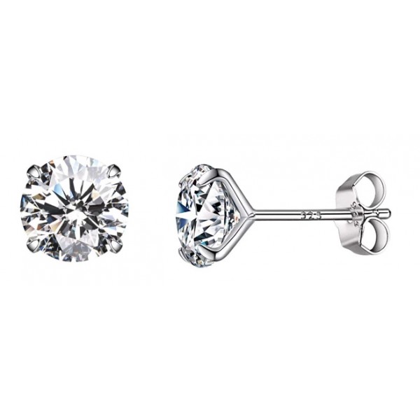 BAMOER σκουλαρίκια καρφωτά BSE166 με κυβική ζιρκόνια, 6mm, ασήμι 925 - BAMOER