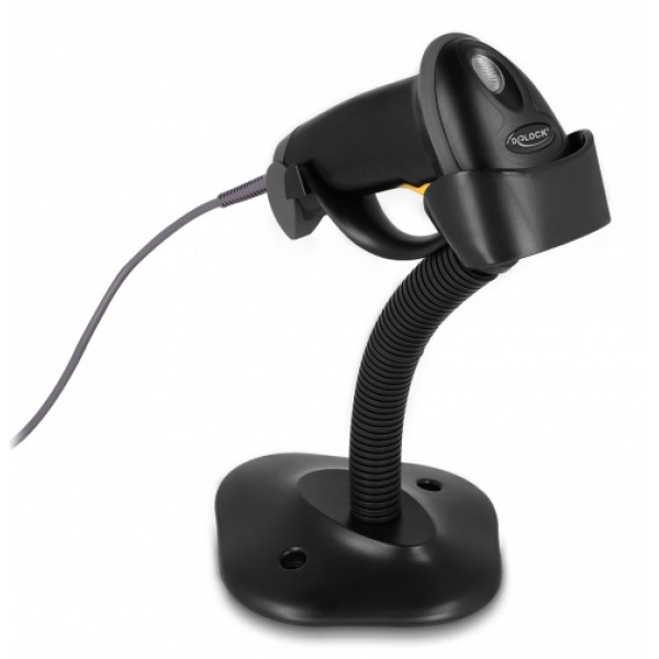 DELOCK USB barcode scanner 1D 90584, με καλώδιο σύνδεσης & βάση, μαύρο - POS-Barcode Scanners