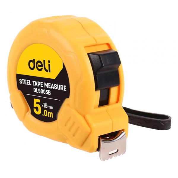 DELI μέτρο DL9005B, με κλείδωμα & clip ζώνης, 5m x 19mm - DELI