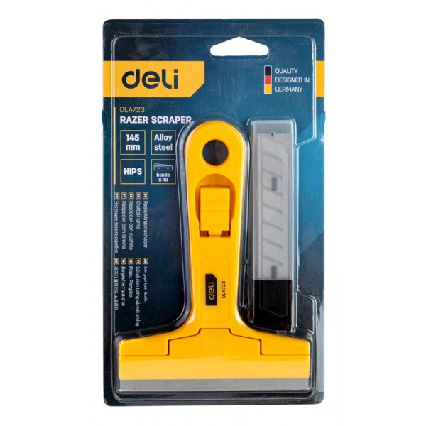 DELI ξύστρα χειρός DL4723 με ανταλλακτικές λάμες, 100mm, κίτρινη - DELI