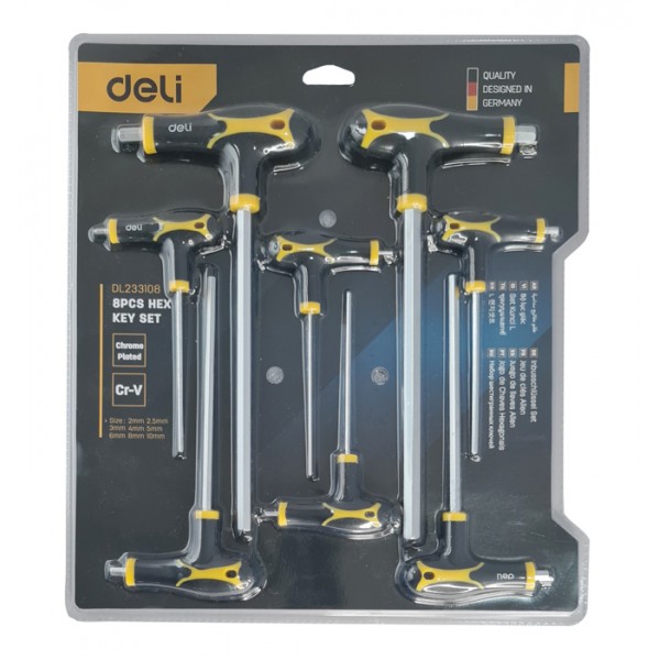 DELI σετ κλειδιά Allen DL233108, τύπου Ταφ, 2-10mm, Cr-V, 8τμχ - DELI
