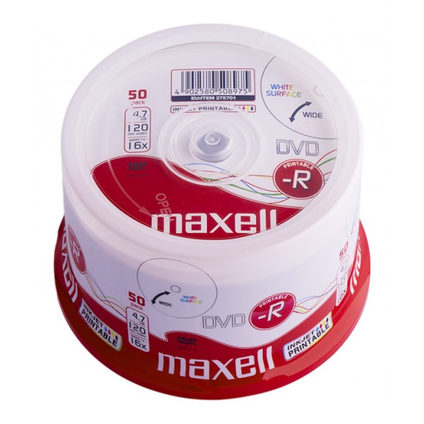 MAXELL DVD-R 275701, 4.7GB, 120min, 16x speed, printable, Cake 50τμχ - Οπτικά Μέσα (CD/DVD κ.α)