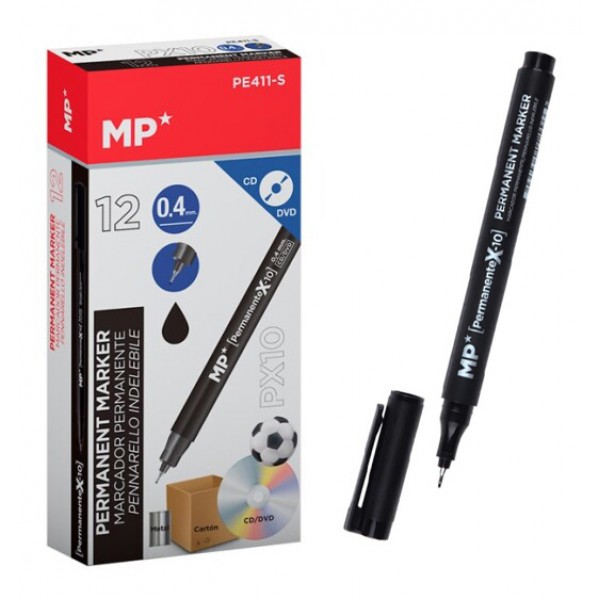 MP ανεξίτηλος μαρκαδόρος PE411-S για CD-DVD, 0.4mm, μαύρος, 12τμχ - Αναλώσιμα - Είδη Γραφείου