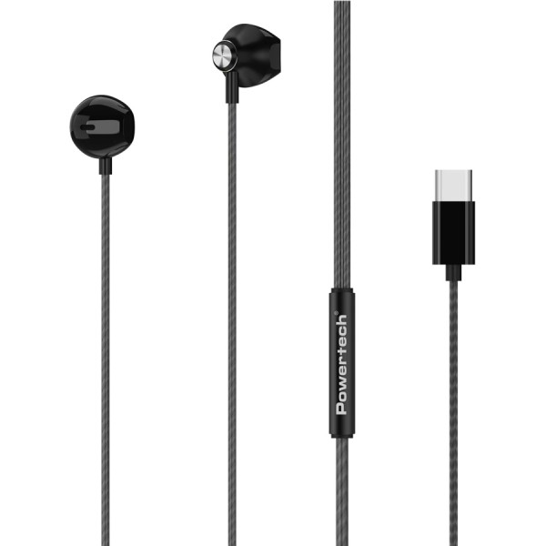 POWERTECH earphones με μικρόφωνο Prime, USB-C σύνδεση, 1.2m, μαύρα - Powertech