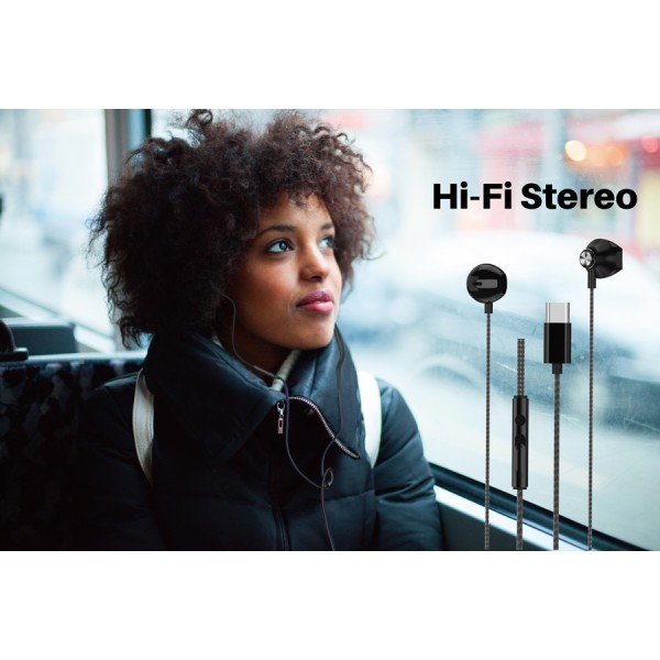 POWERTECH earphones με μικρόφωνο Prime, USB-C σύνδεση, 1.2m, μαύρα - Powertech