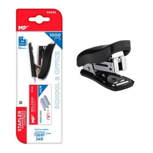 MP mini συρραπτικό με ανταλλακτικά PA636, 24/6-26/6, 10 φύλλα, μαύρο - Αναλώσιμα - Είδη Γραφείου